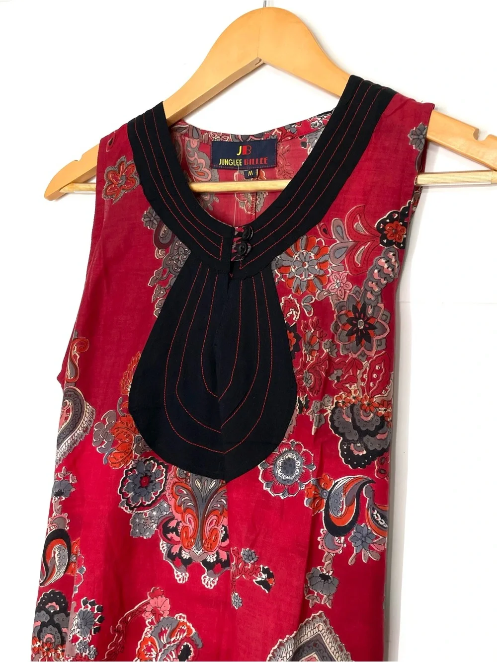 Junglee Billee Red Paisley Dress Sleeveless 100% Cotton Size Medium NWT